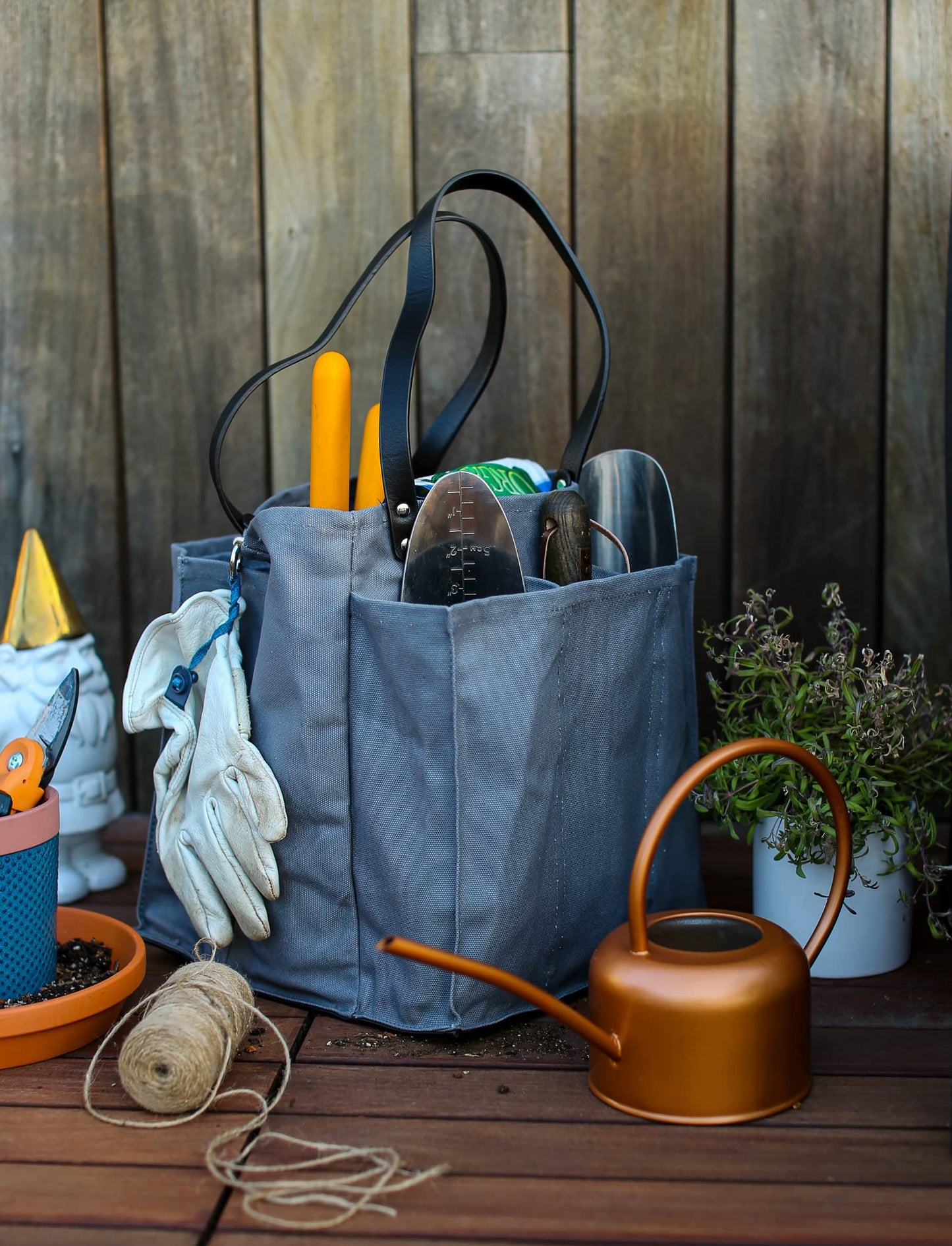 CapaBunga Farmer's Market Tote Shopping Bags with Handles - 7 Pocket Large Utility Tote Bag - Heavy Duty Canvas Utility Bag with Vegan Leather Base - Reusable Tote Bag - Grey Grocery Bag
