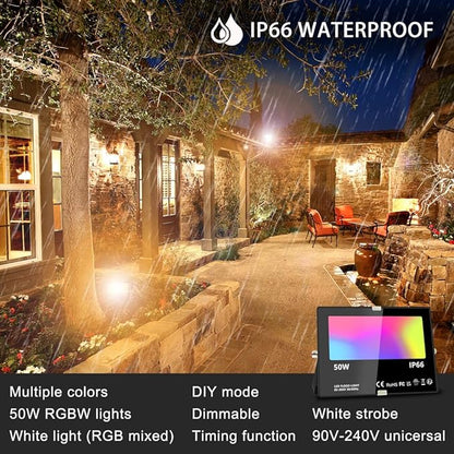 MELPO Led Flood Light 400W Equivalent, RGBW Led Outdoor Lights Colored Floodlight with Remote,40W
