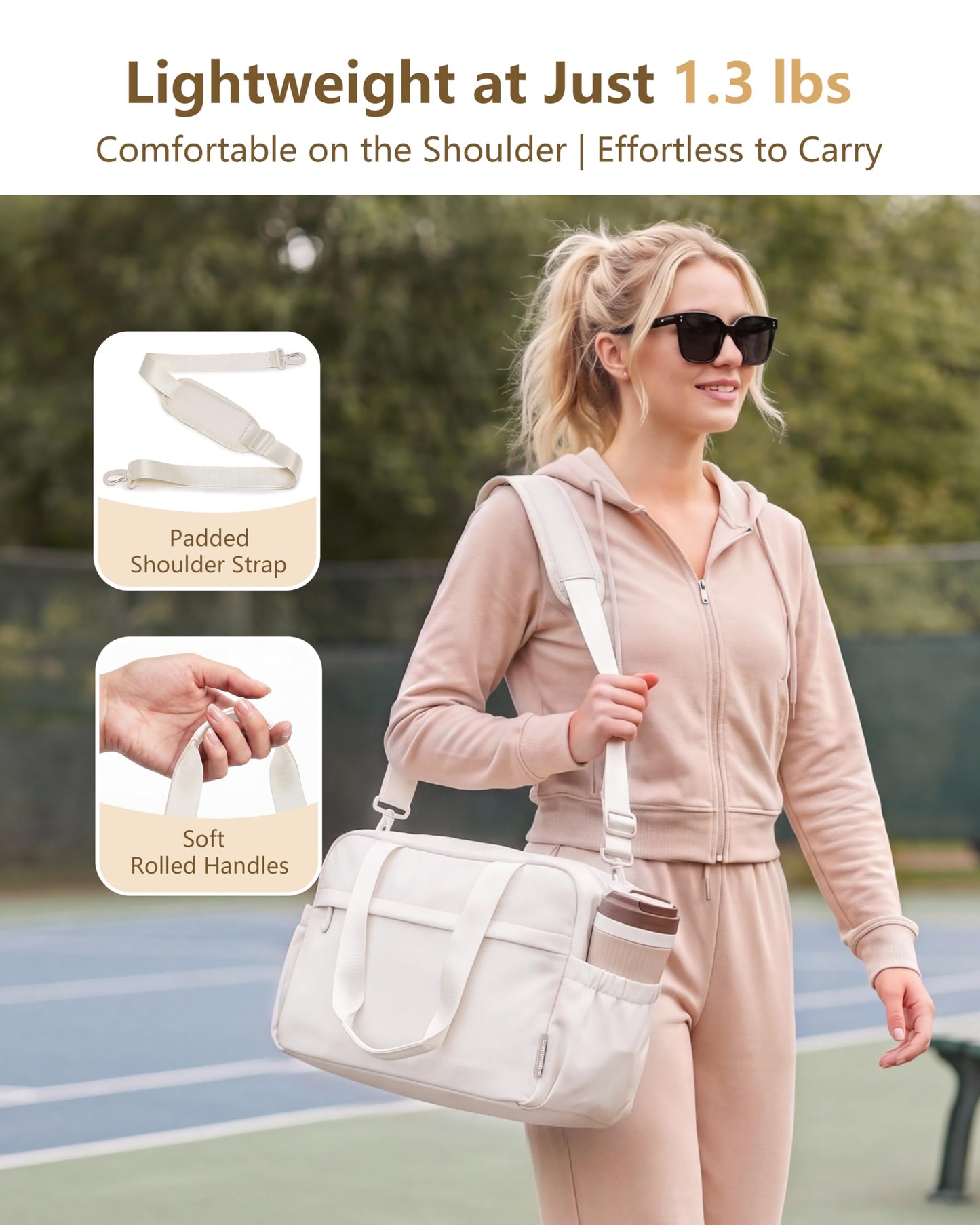 Expandable Duffle Bag for Travel, Carry On Luggage & Gym Bag for Women & Men, Small Personal Item Travel Bag, Overnight Weekender & Tote for Airplane Essentials (Beige)