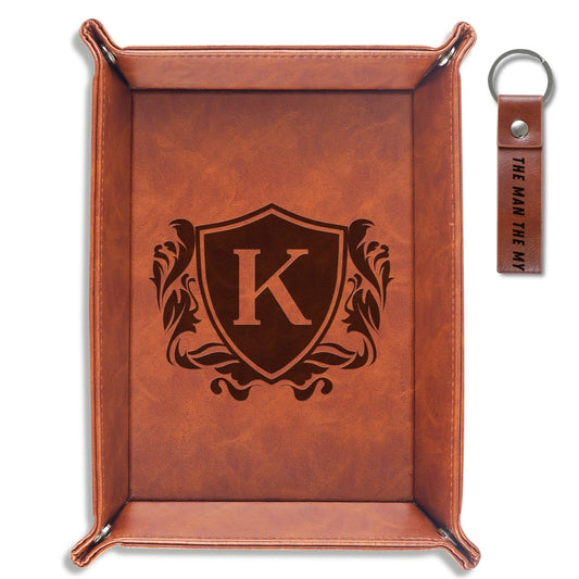 INNObeta Initial Valet Tray, Desktop Storage Organizer, PU Leather Bedside Tray Key Coin Holder, Personalised Gifts for Men, Birthday, Christmas, Letter K