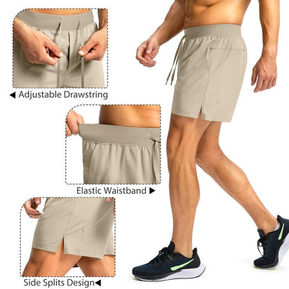 Soothfeel Men's Running Shorts with Zipper Pockets 9"/ 7"/ 5" Lightweight Quick Dry Basketball Gym Workout Athletic Shorts for Men (Khaki, XXL)