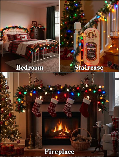 C9 LED Christmas Lights,25FT Vintage C9 Multicolor Christmas Lights Outdoor with 26 Colorful Ceramic LED Bulbs,Connectable Waterproof Light for Outdoor Christmas Decorations Tree Garden Gar