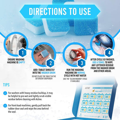 ACTIVE Washing Machine And Dishwasher Cleaning Tablets Bundle - Includes 12 Month Supply Dishwasher Cleaner Deodorizer & Washing Machine Descaler Deep Cleaning Tablets - 48 Tablet Set