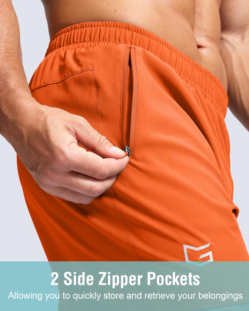 G Gradual Men's Athletic Running Shorts with Zipper Pockets Quick Dry 7"/ 5"/ 9" Workout Gym Shorts for Basketball Hiking(Orange,9XL)