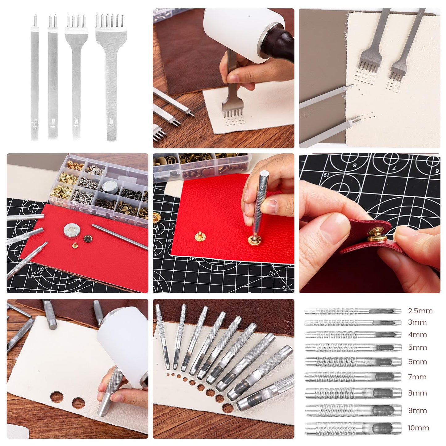 ZAMQIU Leather Working Kit, 155-Piece Leather Tooling Kit with Carving Stamping Sewing Punching Cutting, Leatherworking Tool Set for Beginners, DIY Craft Starter Set for Wallet, Belt, Bag Making