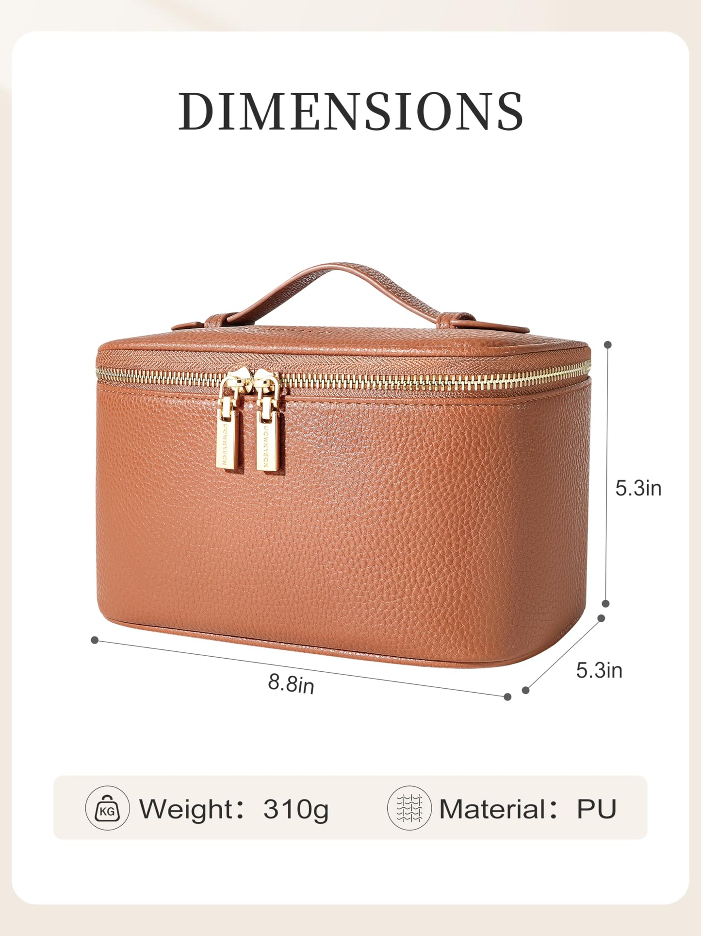 Cosmetic Bag,ROWNYEON Makeup Bag,Portable Makeup Train Case,Travel Toiletry Bag Case Organizer for Women,Brown
