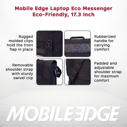 Mobile Edge ECO Laptop Messenger Bag for Men and Women, Fits Up To 17.3 Inch Laptops, Travel Work Computer Bag, Cotton Canvas, Padded Pockets, Black