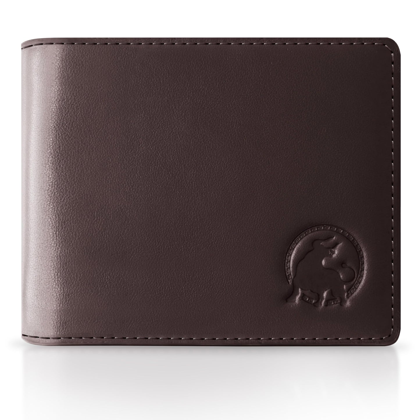 BULLTAILOR Full-Grain Leather Wallet for Men, Minimalist Slim Mens Bifold RFID Blocking Wallet with Cash Pocket, 8 Card Slots (Dark Brown)