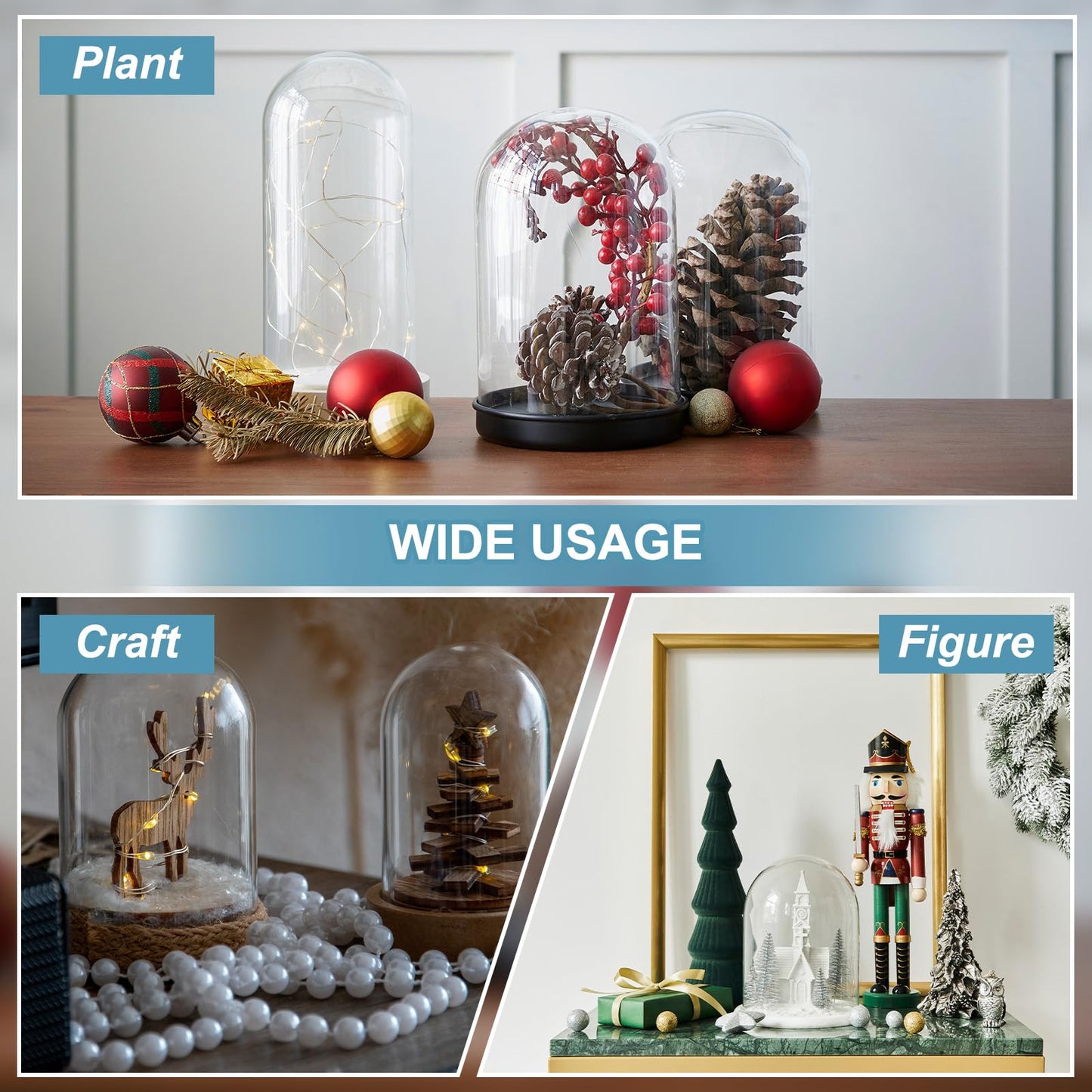 uxcell Glass Cloche Display Dome, 5.1" x 3.9" Glass Dome Display Case, Wood