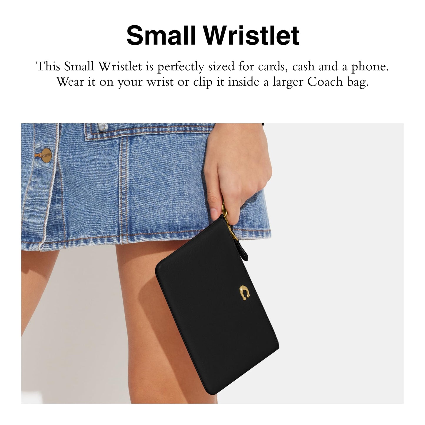 COACH Polished Pebble Small Wristlet Black One Size