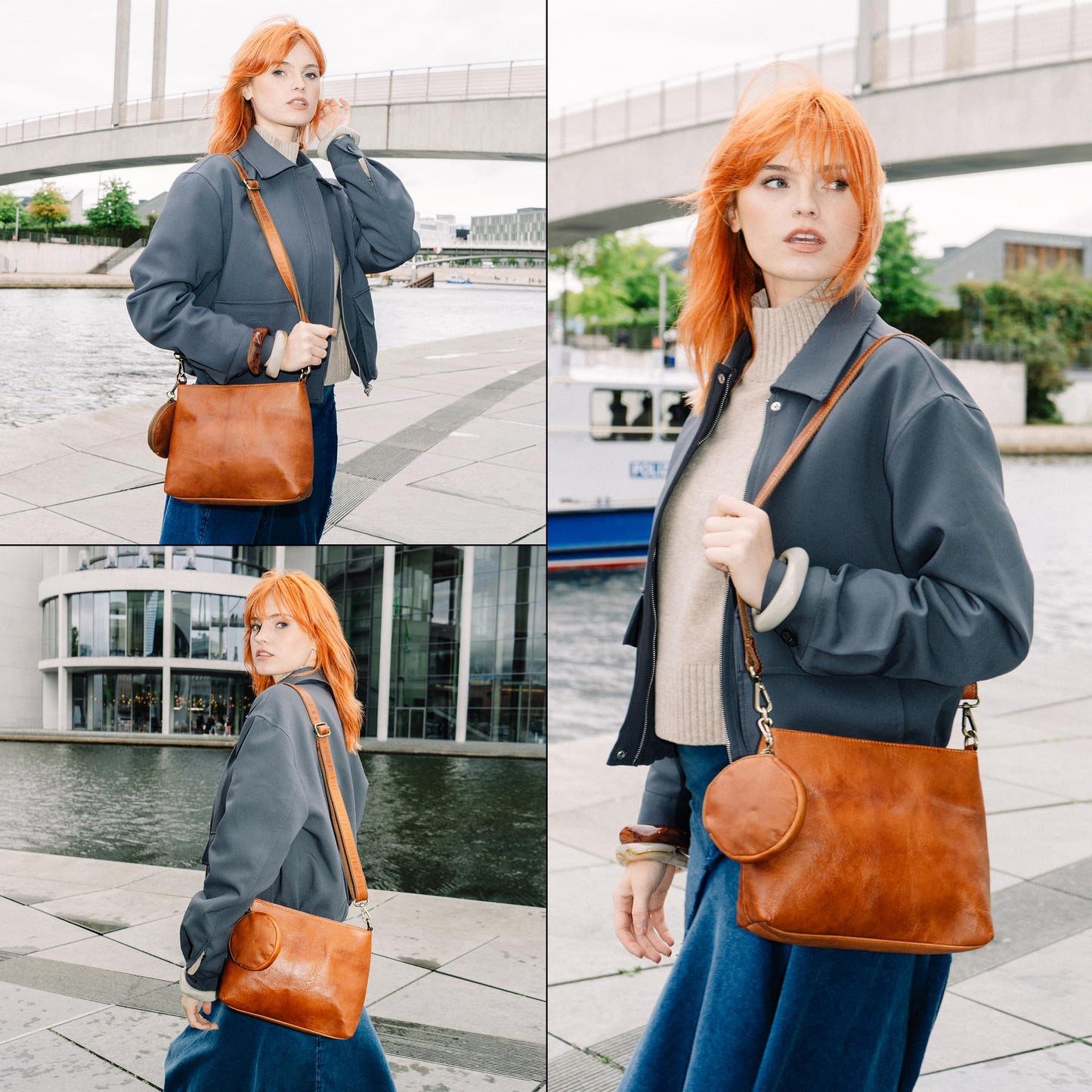 BERLINER BAGS Vintage Genuine Leather Shoulder Bag Marbella S, Small Crossbody Purse for Women - Brown