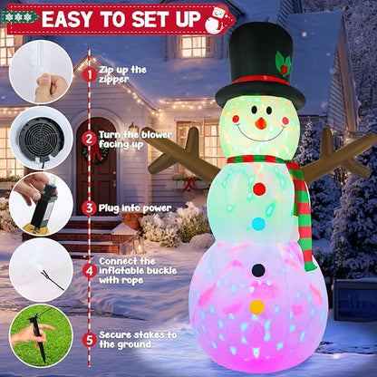 Snowman Inflatable Christmas Yard Decorations 8ft Giant Frosty Blow Up Snowman Inflatables Outdoor Rotating Colorful Led Lights Blowups Merry Xmas Winter Decor for Indoor Outside Lawn Vacation