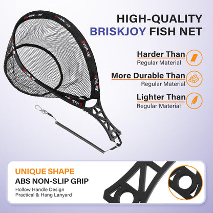 BriskJoy Fly Fishing Net – Foldable Trout Net for Tenkara, Kayak & Wading, Ultralight Hiking & Backpacking Landing Net with Rubber Coated Mesh for Catch and Release, Includes Storage Bag & Lanyard