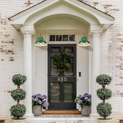 Outdoor Gooseneck Barn Light, Rustic Exterior Wall Mount Light, Farmhouse Vintage Wall Lighting Fixture, Industrial Green Porch Lantern, RZ007 GR+WH