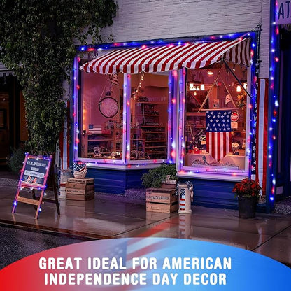 JMEXSUSS 400 LED Red White and Blue Lights Plug in, 4th of July Decorations Patriotic Lights Outdoor for American Holiday Tree Party Independence Memorial Day Decor