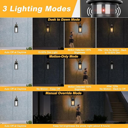 Large Motion Sensor Outdoor Wall Light 20" - Black Dusk to Dawn Outdoor Lighting, Modern Wall Mount Light Fixture, Waterproof Porch Light Fixture for Outside House Garage, 3 Modes (with Gold Trim)