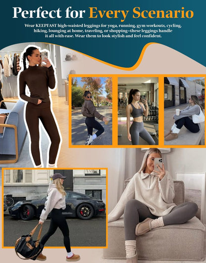 KEEPFAST Leggings for Women Tummy Control-Thick Buttery Soft High Waisted Workout Yoga Pants for Women with Inner Pocket Khaki
