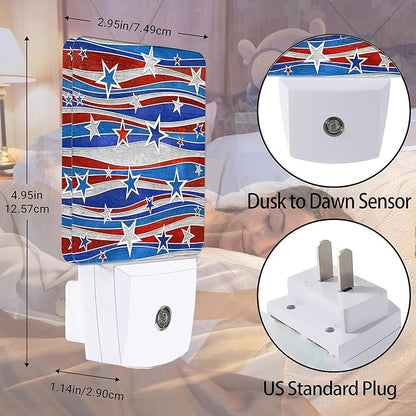 Christmas USA Flag Night Light Plug in Wall Lamp Smart Dusk to Dawn Sensor for Home Decorative, Kids Room Bedroom Bathroom Kitchen Hallway Gifts