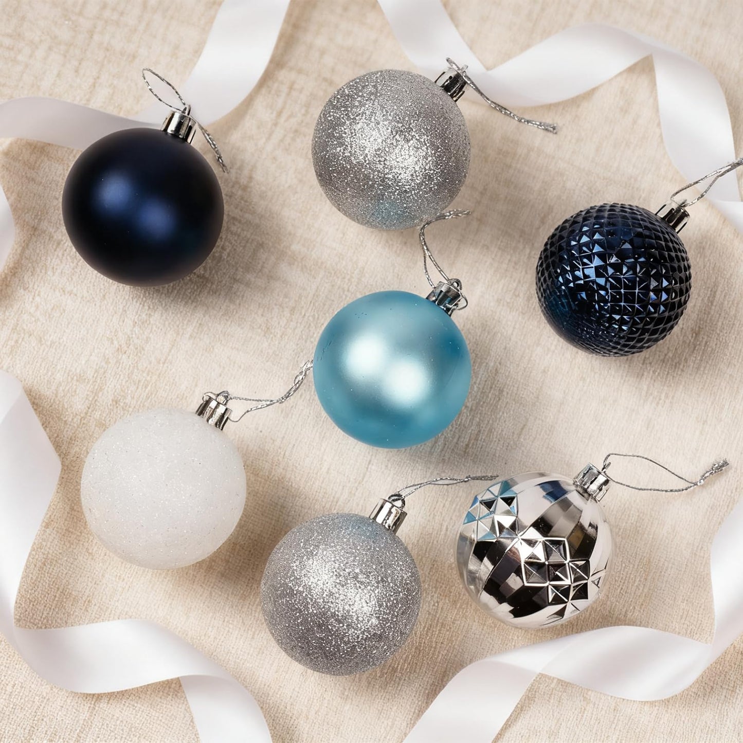 Christmas Tree Decorations Ornament Set, 60ct 2.36 Inches Navy Blue Silver Shatterproof Christmas Ball Ornaments, Hanging Ball for Xmas Holiday Wedding Party Decor