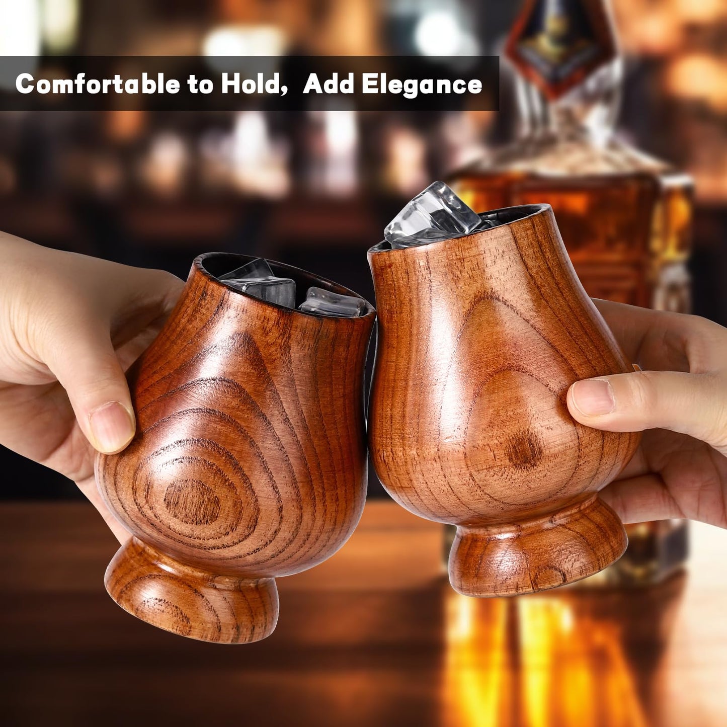 CRAKTH Charred Wooden Whiskey Glass Cup, Old Fashioned Wooden Bourbon Drinking Glass, Whiskey Bourbon Gifts Accessories for Men Dad