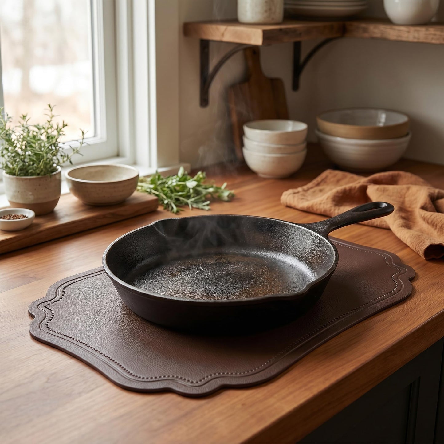 DRMHM Solid Placemats Set of 6 Leather Placemats for Kitchen Dining Table Decor Heat Resistant Table Placemats Sturdy Table Mat 18 * 12inch Coffee