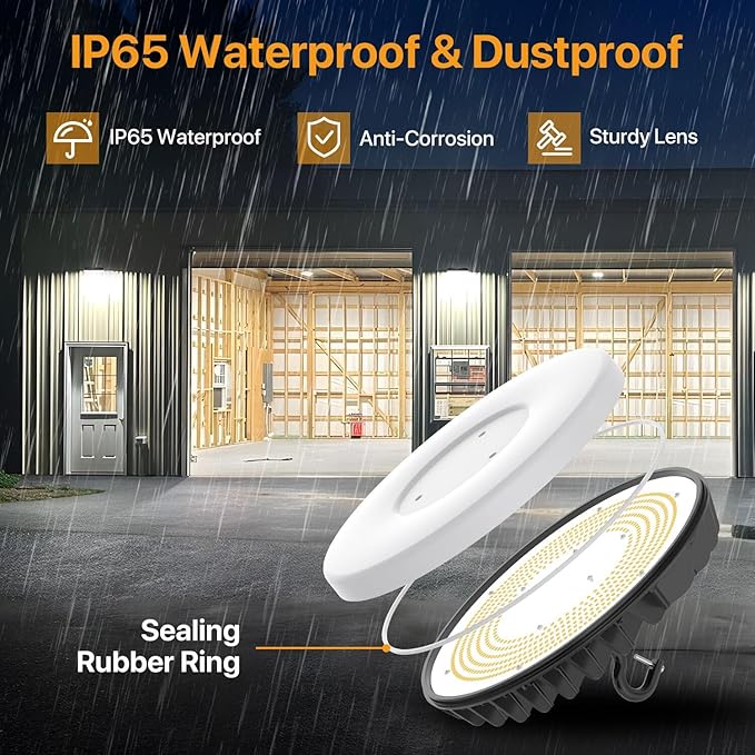 Smart Shop Lights 150W - Micware Motion Sensor 18000LM UFO LED High Bay Light with Multi-Function Remote, 10%-100% Dimmable IP65 Waterproof 5000k Garage Shop Lighting (New Remote)
