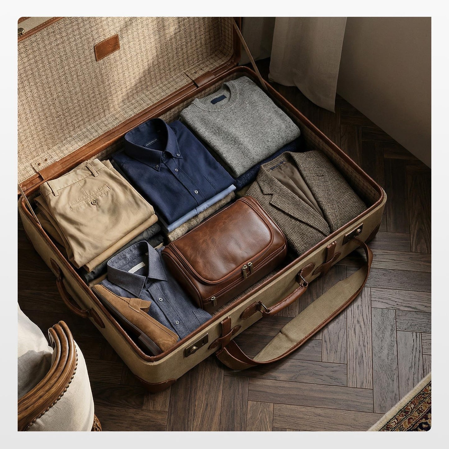 BAGZY Travel Toiletry Bag for Men, Hanging Hygiene Bag EDC Pouches Small Dopp Kit Water-resistant Mens Shaving Kit Bags PU Leather Toiletry Organizer for Travel Weekend Fitness Hospital Brown