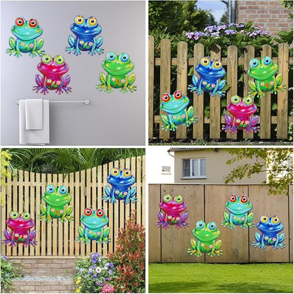 Metal Frog Wall Decor, 4Pcs Frog Iron Wall Art Sculptures Art Frogs Wall Hanging Sculpture Decoration.Outdoor Fence Art for Home Garden, Fence, Patio, Yard, Bedroom Outside Gifts for Adults