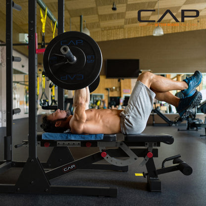 Cap Power Rack with Pull Up Bar & Attachments - Squat Rack & Strength Training Power Cage for Home Gym - Blue