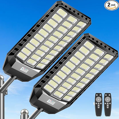 Solar Lights Outdoor 9000W, Commercial Grade Street Light for Outside 480000 Lumens, Solar Parking Lot Lights, Dusk to Dawn LED Security Flood Light Motion Sensor with Remote Control, 2 Pack
