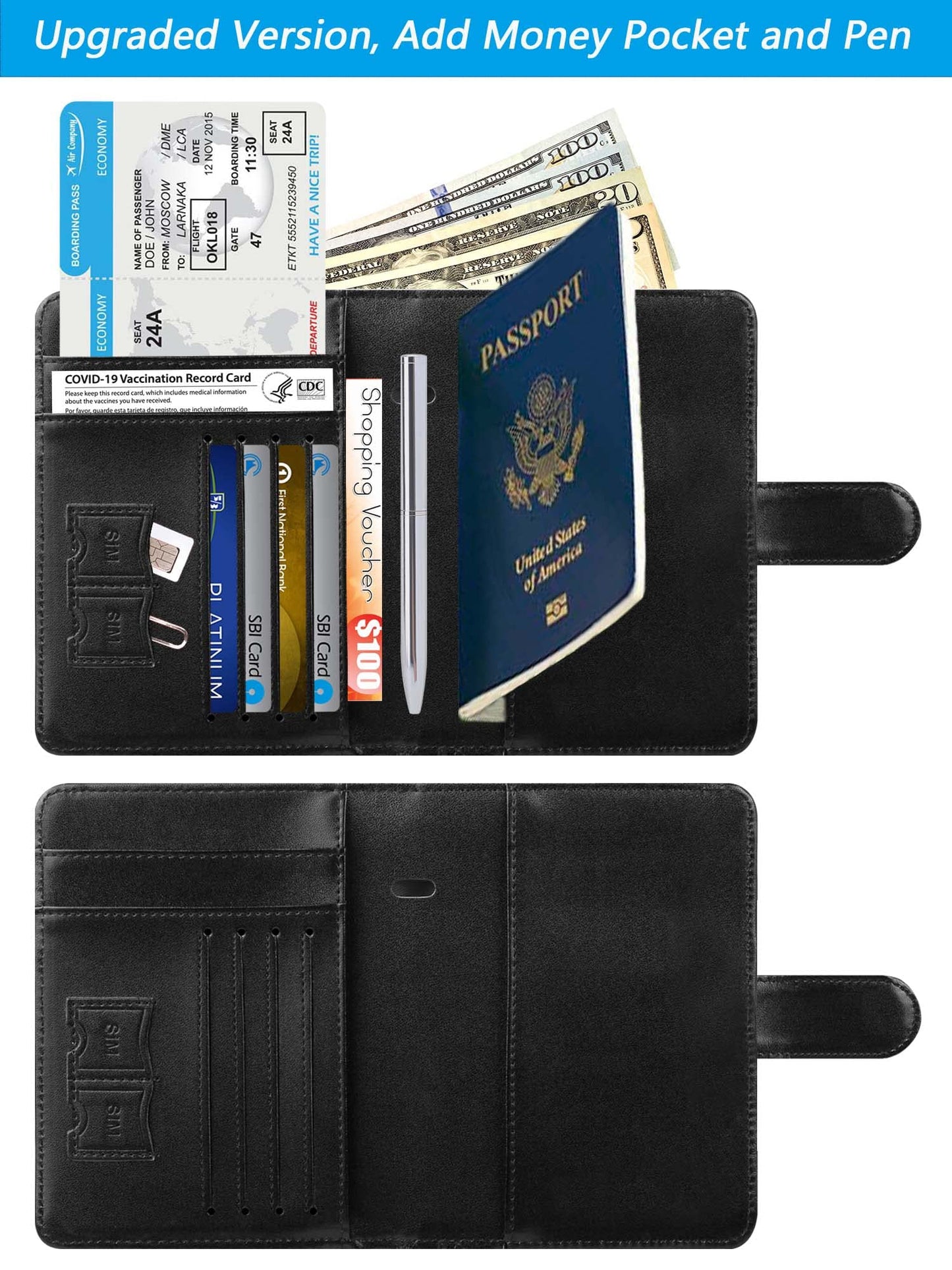 Passport Holder With Luggage Tag Cover Wallet RFID Blocking Leather Case Travel Essentials Accessories Travel Must Have(114#Black)