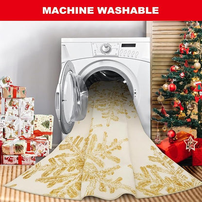 Lahome Snowflake Christmas Rugs for Entryway, 2x3 Christmas Kitchen Rugs Non Slip Merry Christmas Door Mat Indoor, Washable Small Rug Holiday Decor Carpet for Bathroom Entry Bedroom(2x3ft,Gold)