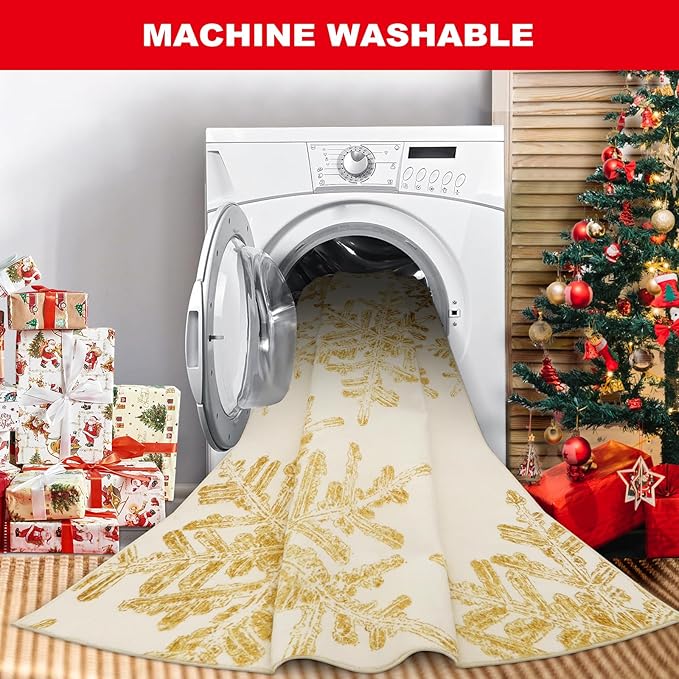 Lahome Snowflake Christmas Runner Rug, 2x6 Non Slip Christmas Rug Runners for Hallways Non Skid Washable Runner Rug Holiday Decor Carpet Runner for Kitchen Bedroom Laundry(2x6ft,Gold)