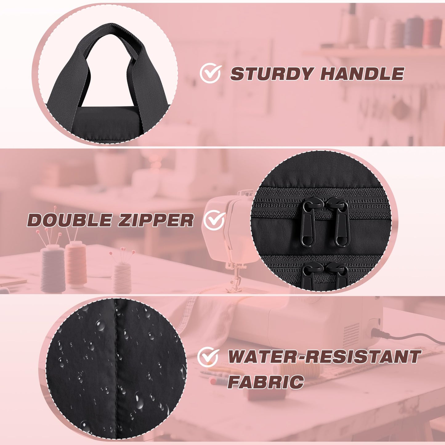 Marscamd Puffer Sewing Organizer Bag, Large Capacity with Multiple Pockets and Detachable Dividers, Storage Box for Threads, Needles, Scissors, Craft Supplies, Black (BAG ONLY, NO SUPPLIES)