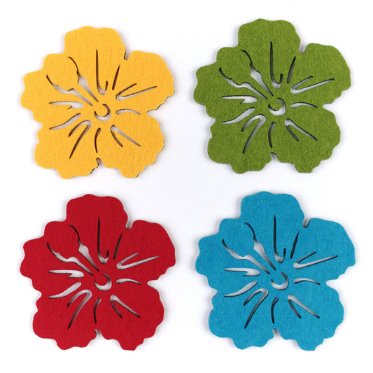 Flower Cutwork Reversible Felt Coasters, Set of 4 (Assorted Color)