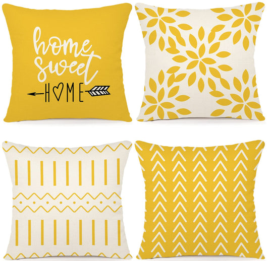 YCOLL Pillow Covers 18x18 Set of 4, Modern Sofa Throw Pillow Cover, Decorative Home Outdoor Linen Fabric Geometric Pillow Case for Couch Bed Car, Yellow