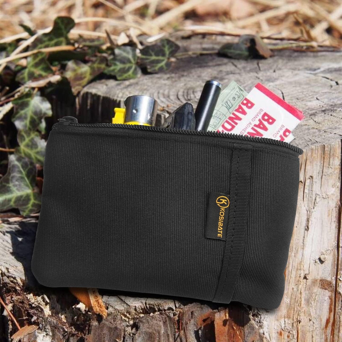 Kosibate EDC Pouch with Notebook Slot, EDC Organizer for Knife, Flashlight, Passport, Pen, Card - Men's Slim Pocket Organizer for Daily Carry, Fits 3.5 x 5.5 Inch Notebook (Black)