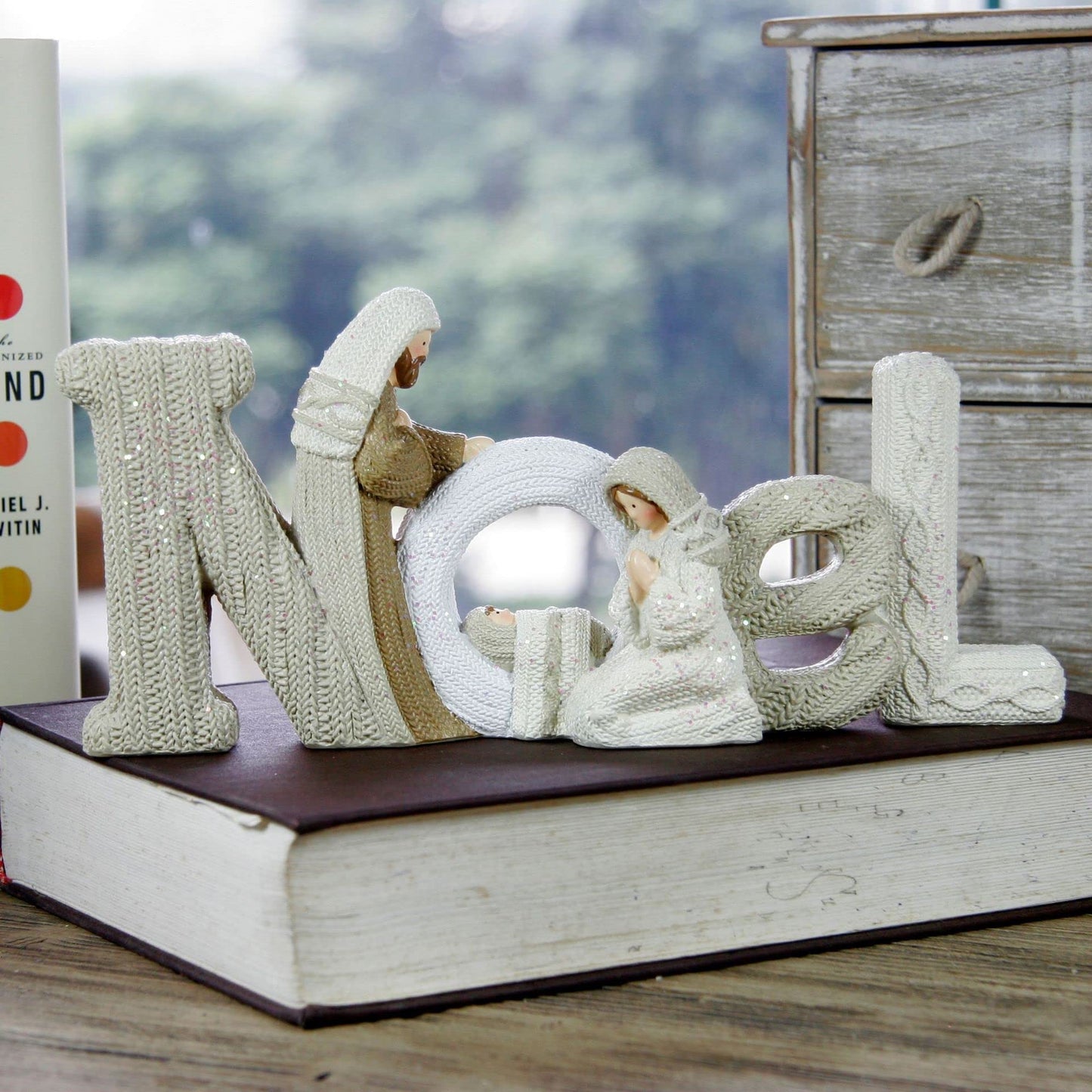 KiaoTime Decorative Noel Sign Christmas Decor Nativity Scene Nativity Set Figurines Christmas Tabletop Decorations Holy Family Figurine and Statue, Seasonal Home Décor Accent for Christmas