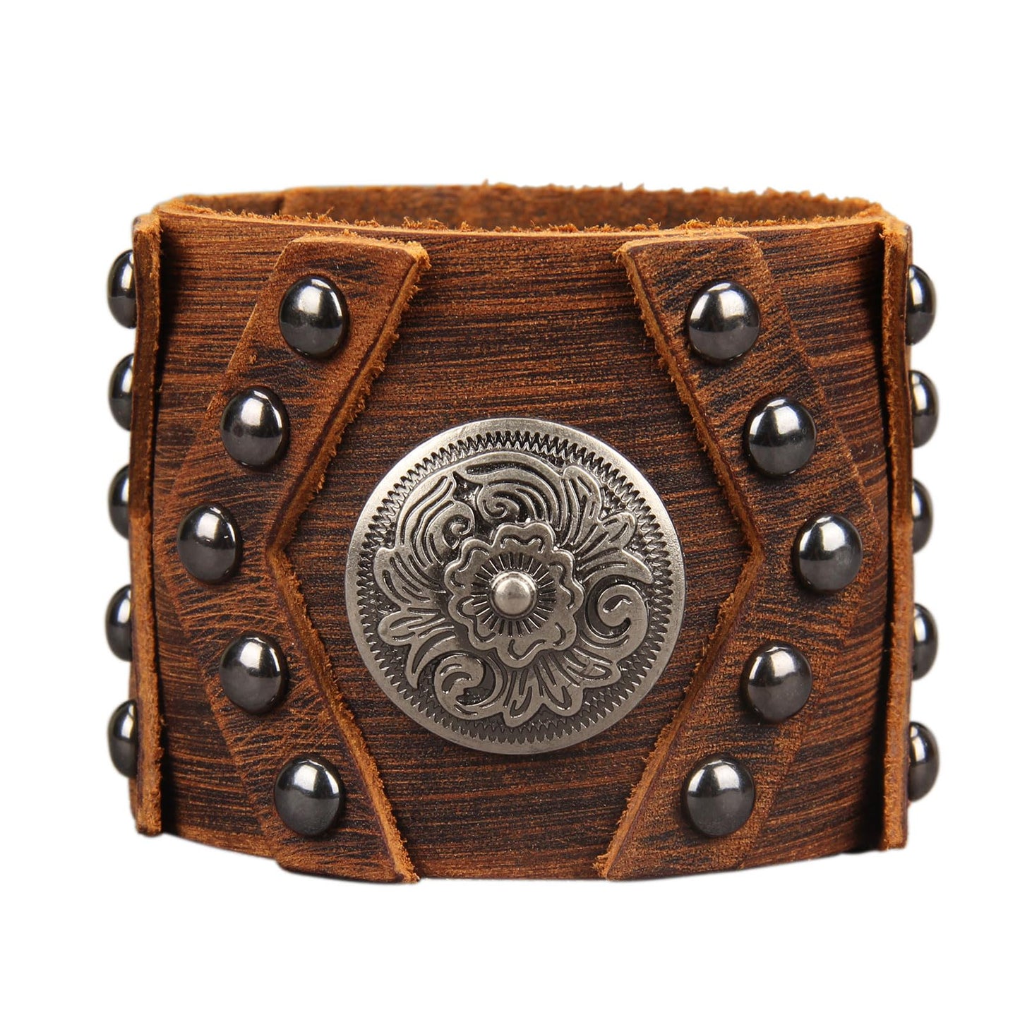 GelConnie Leather Cuff Bracelet Handmade Brown Leather Bracelets Studed Gothic Punk Mens Wrist Bracelet Wide Wristband