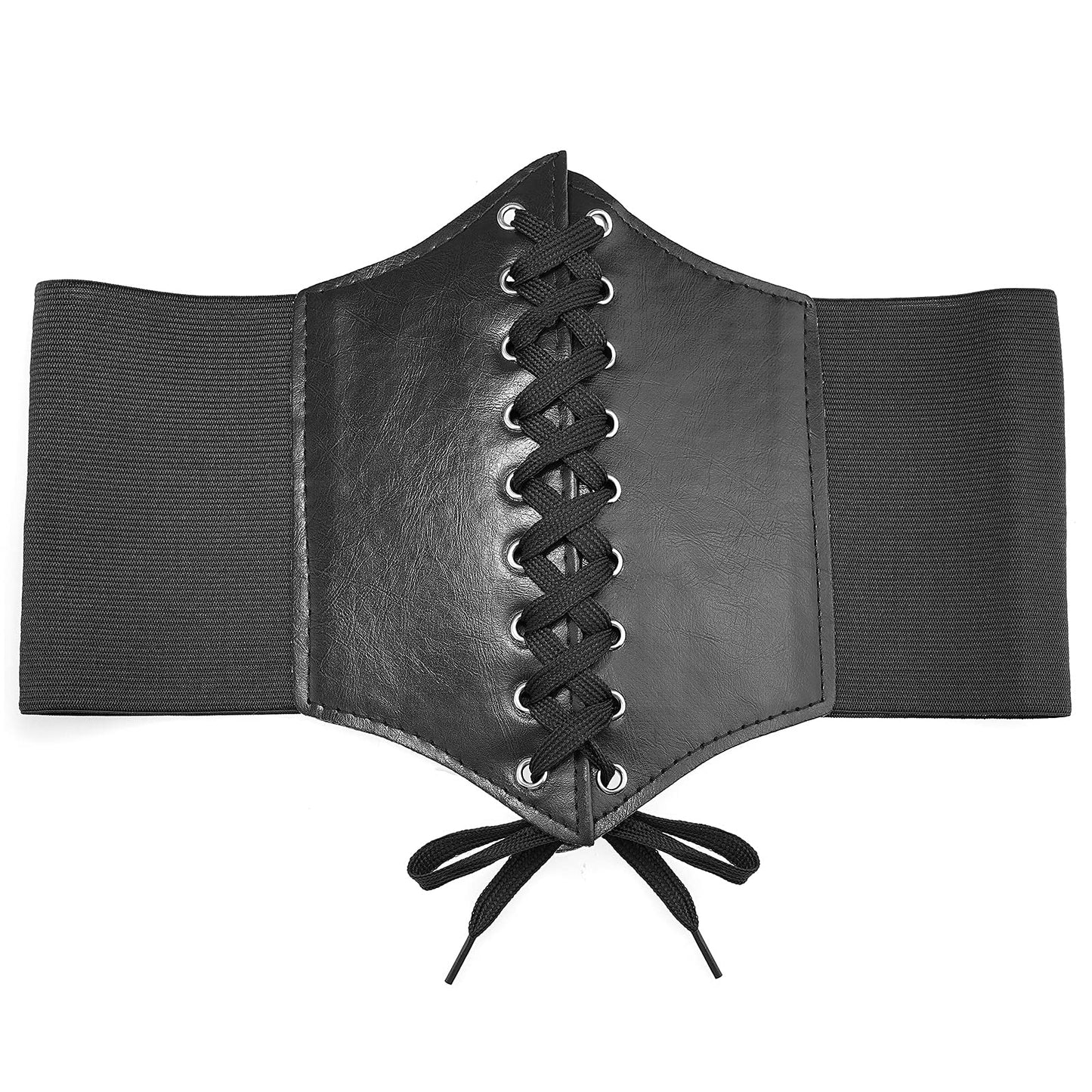 DTWAWA Black Corset Belts for Women, Wide Elastic Tied Leather Waspie Waist Belt for Girls Dresses, 35-39 Inches