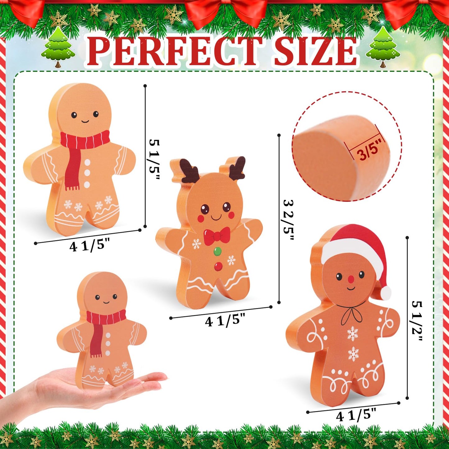 COCHIE Gingerbread Man Christmas Decorations Indoor, Tiered Tray Decor Set of 3, Wooden Gingerbread Blocks Xmas Table Decoration for Party, Home, Office, Shelf, Door (2024)