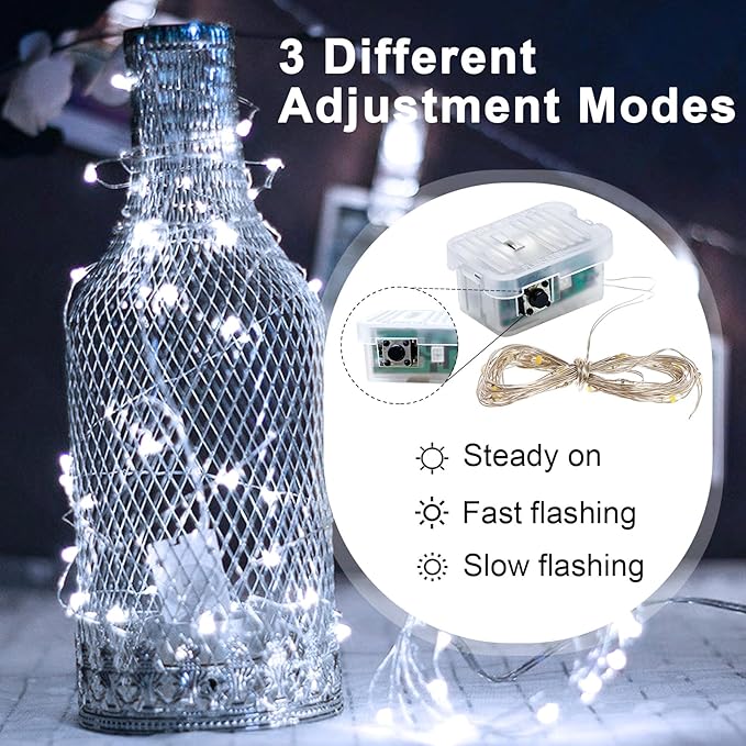pozzolanas 12 Pack White Fairy Lights Battery Operated 3 Modes 7FT 20 LED Waterproof String Lights Twinkle Silver Wire for Mason Jars Wedding Christmas Halloween Part Decor (12, White)