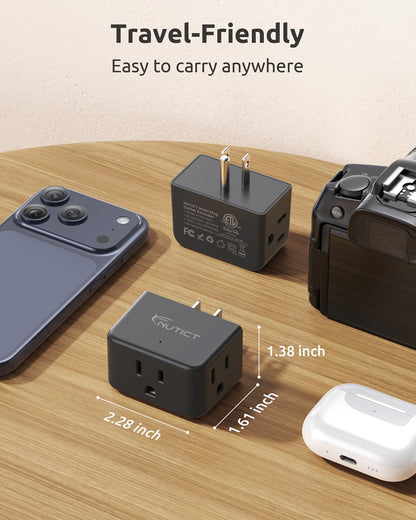 NUTICT Multi Plug Outlet Extender 2 Pack, Small Wall Plug Extender, Black