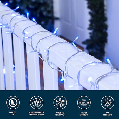 JOYIN 66FT Connectable Christmas String Lights Clear Wire, 8 Modes 200 LED Twinkle Fairy Lights for Indoor Outdoor, Christmas Tree, Classroom, Bedroom, Yard, Patio, Party Decor (Blue)