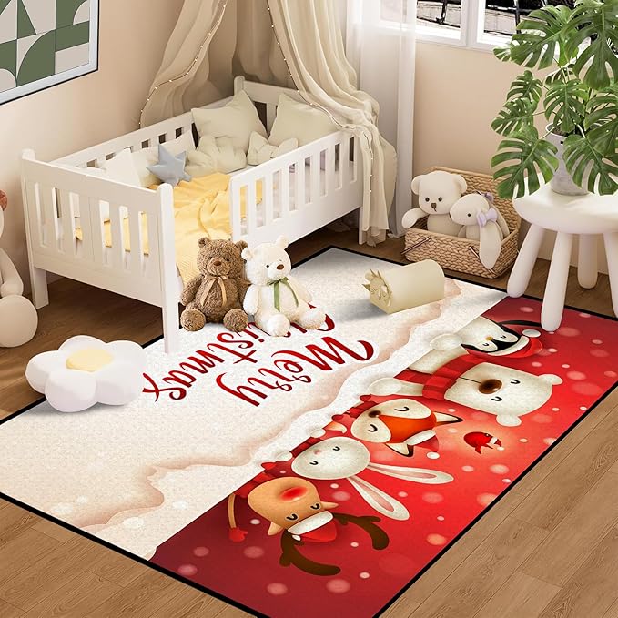 Merry Christmas Rug,Christmas Trees Decorative Indoor Bedroom Xmas Winter Welcome Door Mat Anti-Slip Rubber Area Rug for Seasonal Holiday Decoration,63" X 31"
