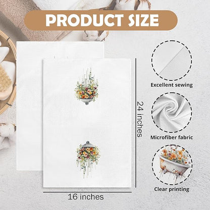 Orange Wildflower Hand Towels for Bathroom Set of 2, Sage Green Shower Head