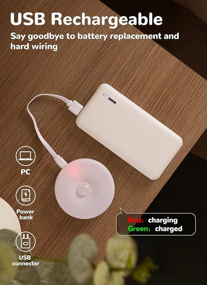Homelist 6 Pack Motion Sensor Light Indoor, Rechargeable Puck Lights, Wireless Battery Operated Night Light for Closet, Hallway, Stairs, Kitchen with 2 Color Temperatures
