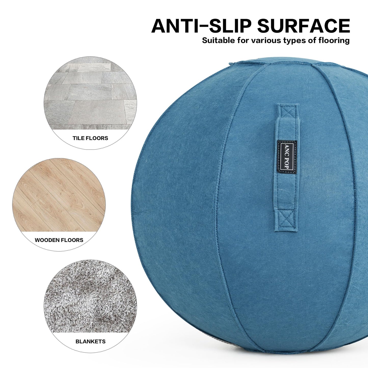 ANC POP Yoga Ball Exercise Ball, Anti Slip Stability Ball Chair, 25” Heavy Duty Large Gym Ball for Fitness, Balance and Core Workout with Cover, Easy Clean