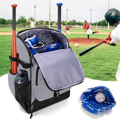 GOBUROS Baseball Backpack Holds Up to 4 Bats, Softball Bat Bag for Men Gray