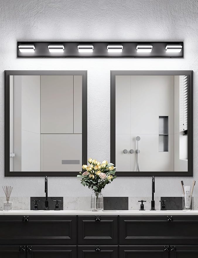 VOLISUN 5CCT Bathroom Light Fixtures Over Mirror, Dimmable, 360°Rotatable Head, 48 inch, 6 Light Bathroom Vanity Light Fixtures, Black LED Vanity Lights for Bathrooms-ETL Certificated